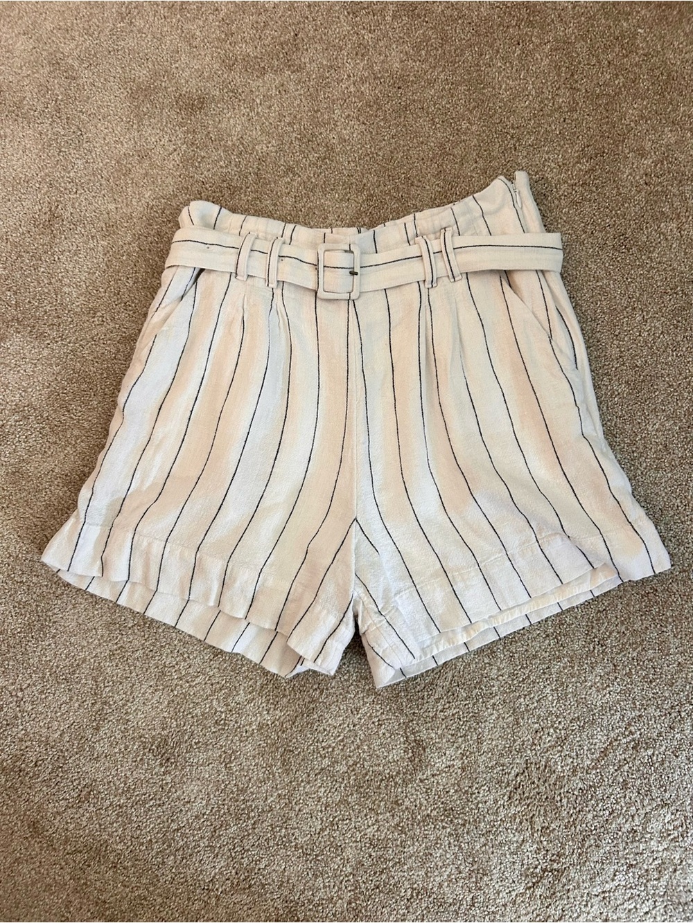 A & F Paperbag Waist Women’s Shorts - White with Navy Stripes